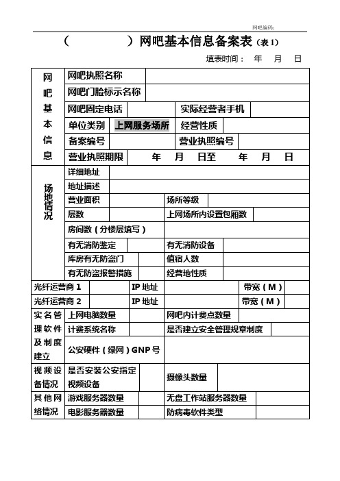 网吧基本信息备案表(表1)