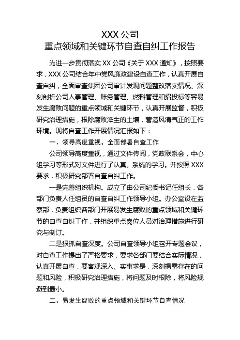 发电企业易发生腐败的重点领域和关键环节自查报告