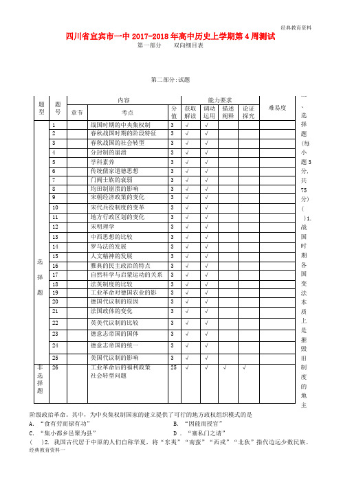 精编2018-2019高中历史上学期第4周测试