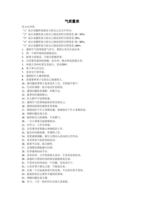气质量表