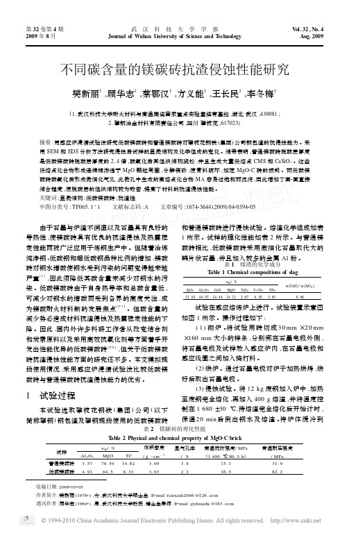 不同碳含量的镁碳砖抗渣侵蚀性能研究
