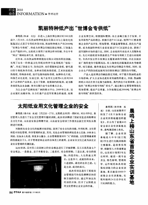 太阳纸业用文化管理企业的安全