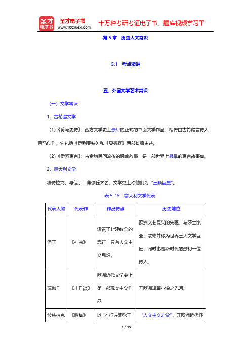 福建公务员录用考试专项教材(常识判断)-第5章 历史人文常识-考点精讲-外国文学艺术常识及外国文化常