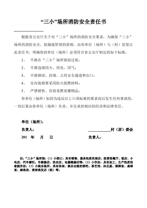 三小场所消防安全责任书(未盖章)