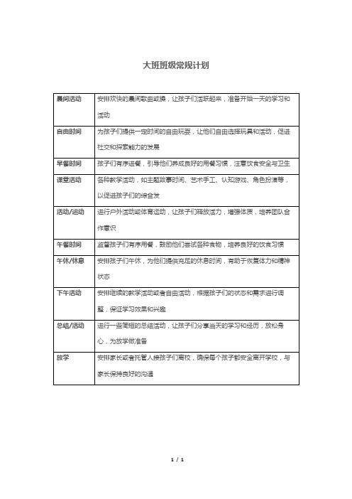 大班班级常规计划