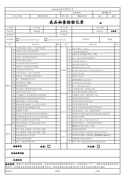 成品检验记录表格