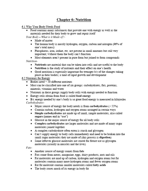 Chapter 6- Nutrition