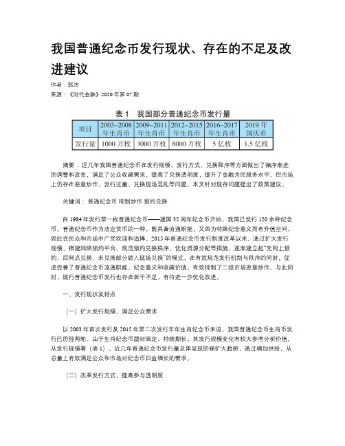 我国普通纪念币发行现状、存在的不足及改进建议