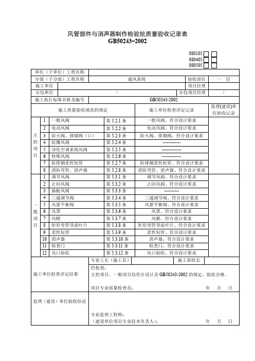 风管部件与消声器制作检验批质量验收记录表