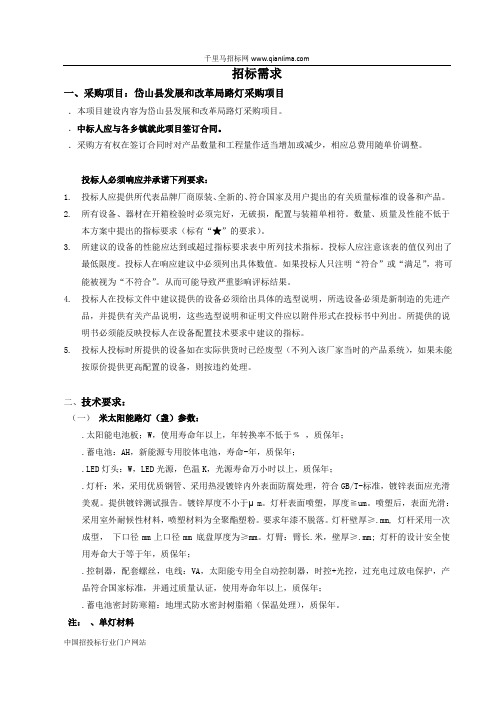 发展和改革局路灯采购项目的公开招投标书范本