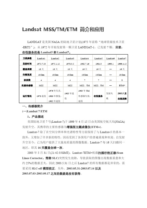 Landsat 、MSS、TM和ETM+简介和应用