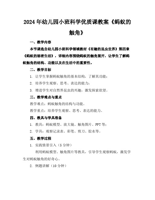 2024年幼儿园小班科学优质课教案《蚂蚁的触角》