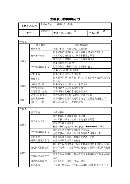 主题单元教学实施计划_第三小组_许丹虹