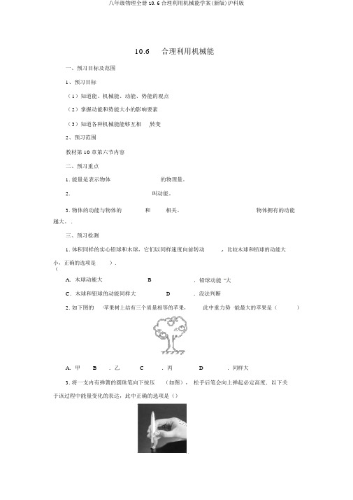 八年级物理全册10.6合理利用机械能学案(新版)沪科版