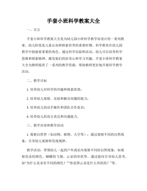 手套小班科学教案大全