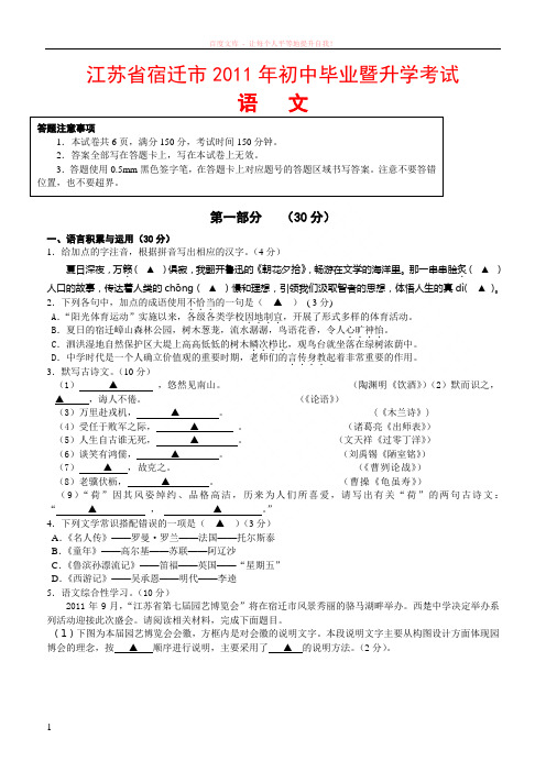 江苏省宿迁市中考语文试卷含答案 (2) (1)