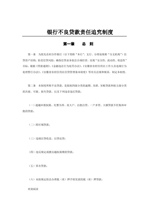 银行不良贷款责任追究制度流程