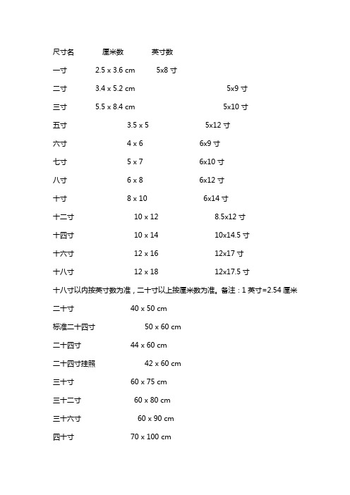 照片和印刷纸张常用尺寸规格