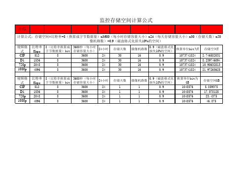 视频监控存储空间计算公式66248
