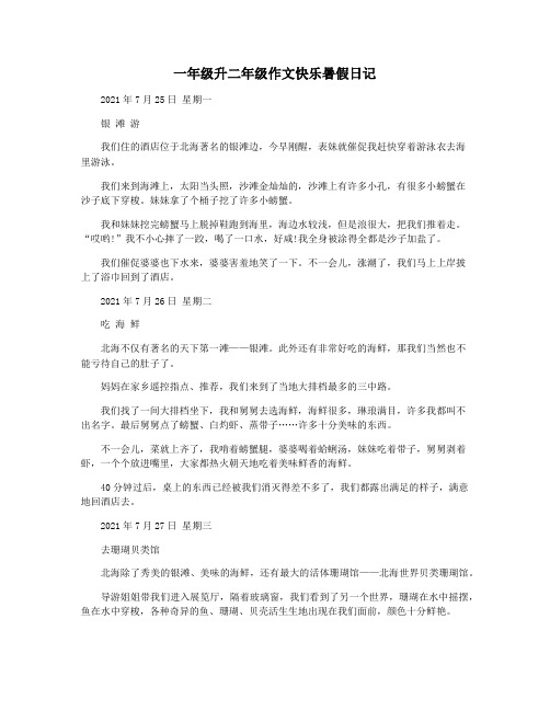 一年级升二年级作文快乐暑假日记