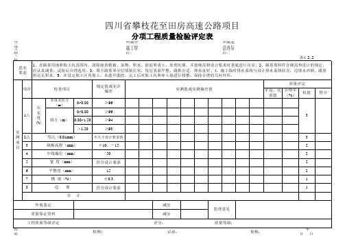 土方路基质量评定表 表格 XLS格式 