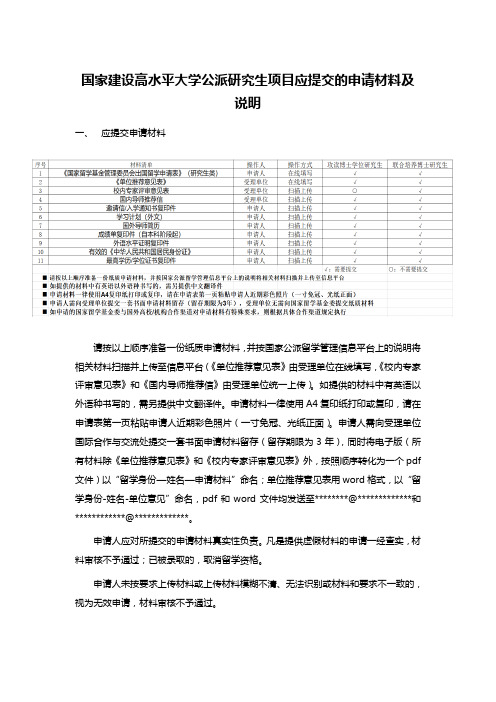 国家建设高水平大学公派研究生项目应提交的申请材料及说明