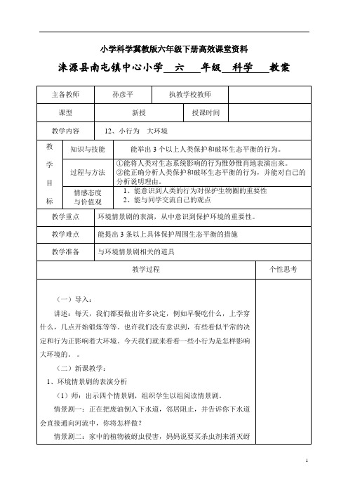 小学科学冀教版六年级下册高效课堂资料  12 小行为大环境