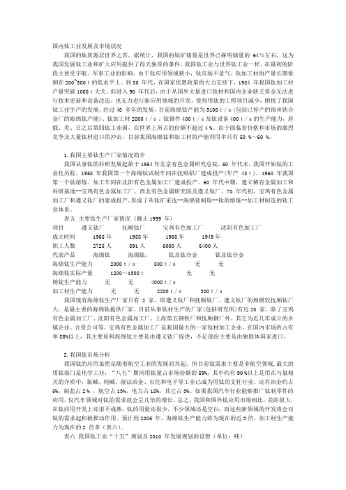 国内钛工业发展及市场状况