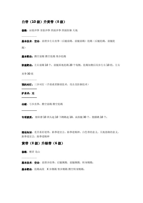 ITF跆拳道考级内容(部分)