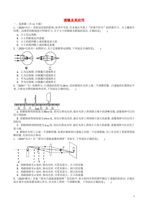 四川省2019_2020学年中考物理试题分类汇编专题5透镜及其应用含解析