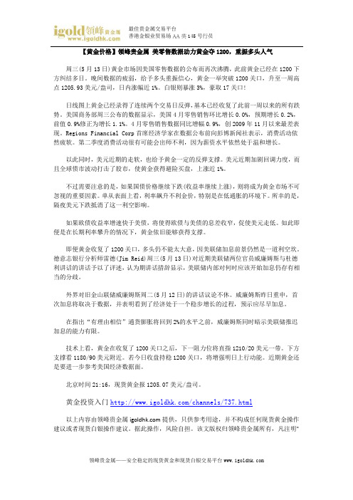 【黄金价格】美零售数据助力黄金夺1200,重振多头人气