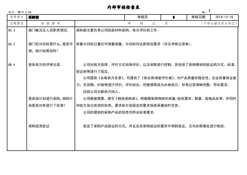 内部审核检查表-03采购部