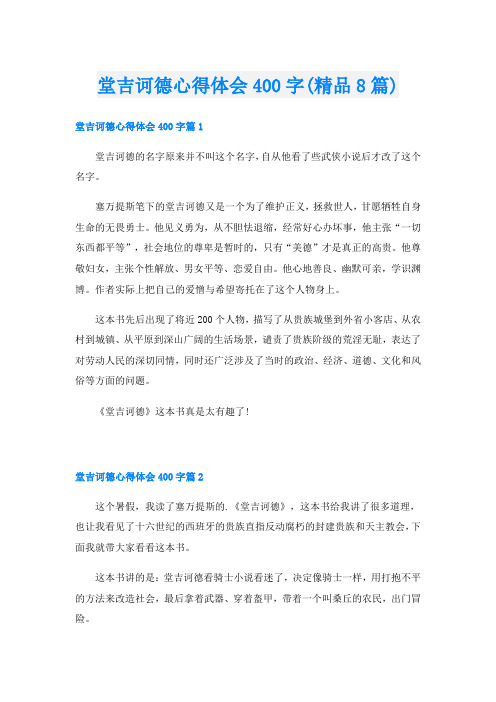 堂吉诃德心得体会400字(精品8篇)