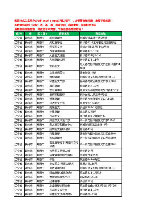 2020新版辽宁省铁岭市开原市图文工商企业公司商家名录名单黄页联系电话号码地址大全52家