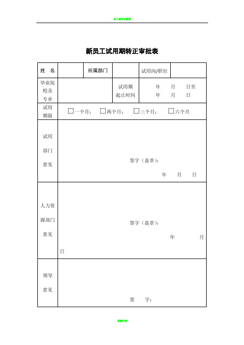 新员工试用期转正审批表