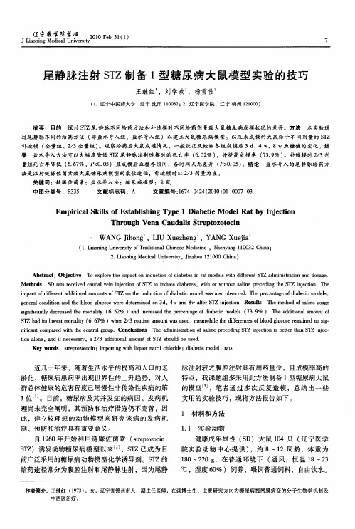 尾静脉注射STZ制备1型糖尿病大鼠模型实验的技巧