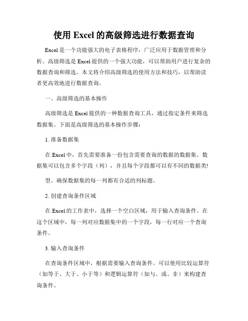 使用Excel的高级筛选进行数据查询