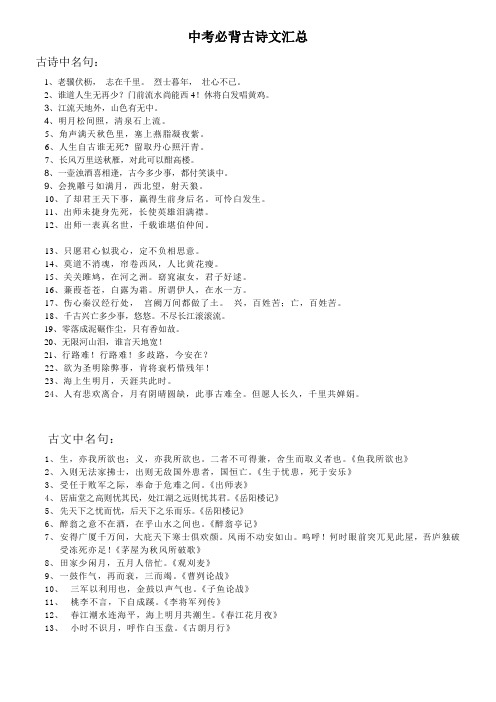 武汉市中考必背古诗文汇总