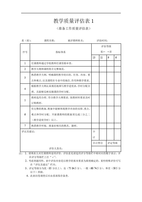 教学质量评估表