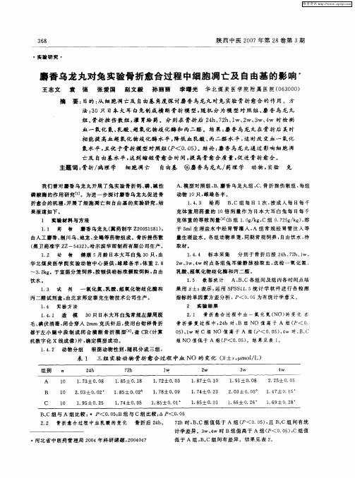 麝香乌龙丸对兔实验骨折愈合过程中细胞凋亡及自由基的影响