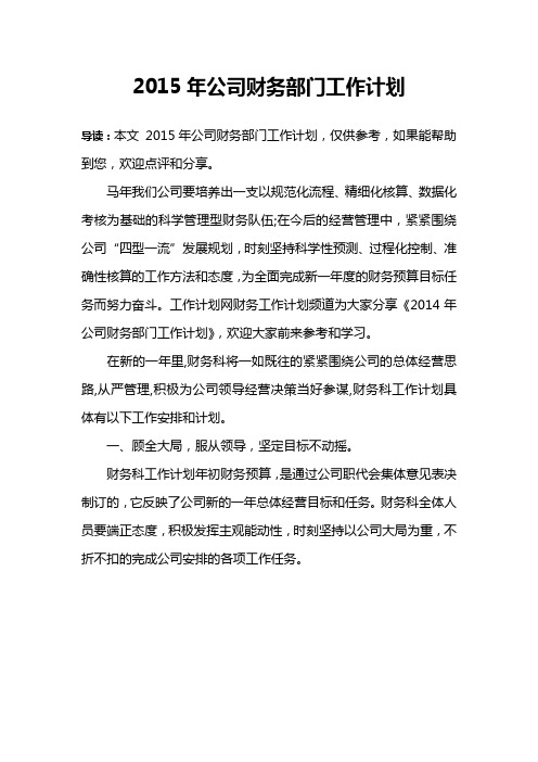 2015年公司财务部门工作计划