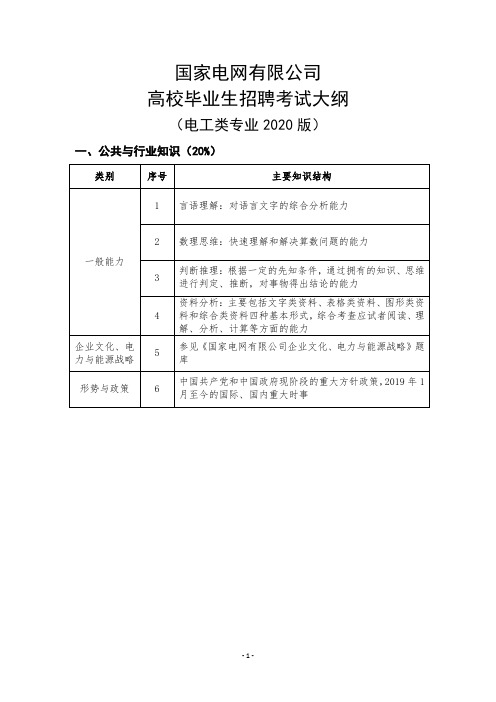 【官方发布】国家电网有限公司高校毕业生招聘考试大纲(电工类专业2020版)