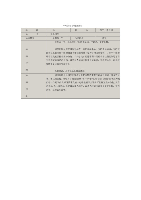 小学班级活动记录表