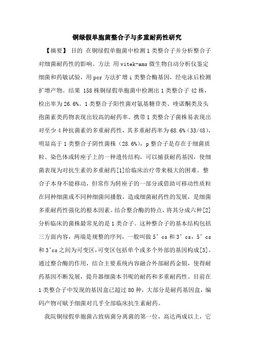 铜绿假单胞菌整合子与多重耐药性研究论文