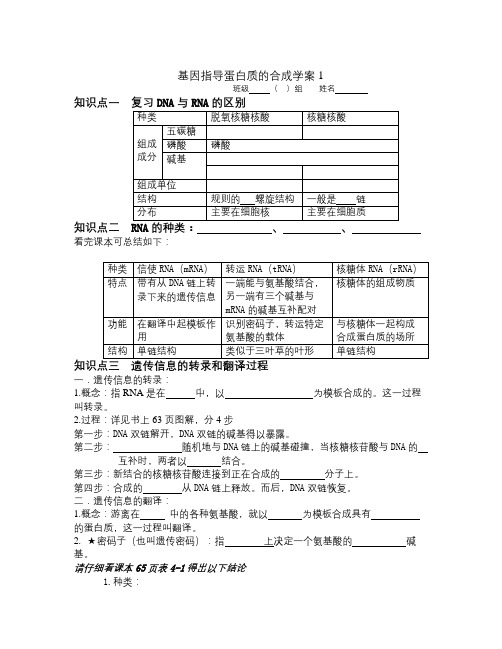 新人教版高中生物必修2第1节《 基因指导蛋白质的合成》word学案(1)