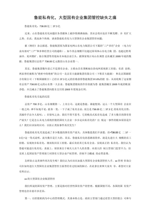 鲁能私有化,大型国有企业集团管控缺失之痛