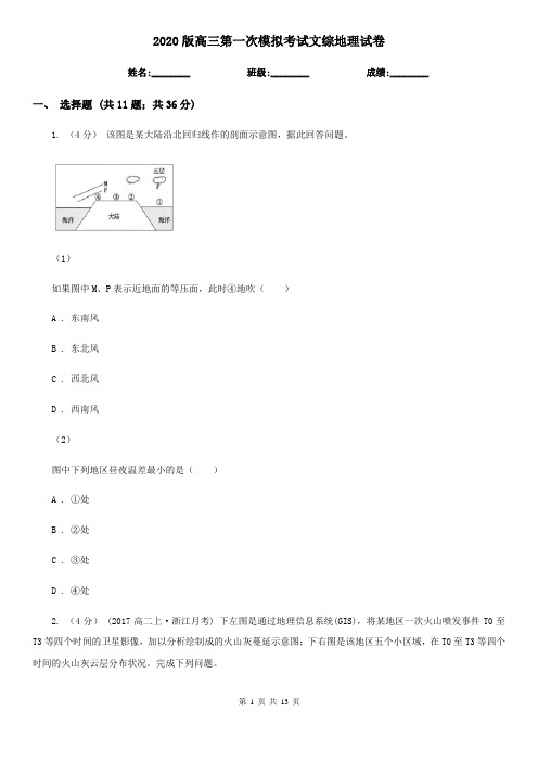 2020版高三第一次模拟考试文综地理试卷