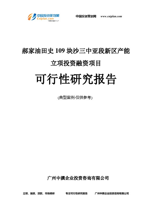 郝家油田史109块沙三中亚段新区产能融资投资立项项目可行性研究报告(中撰咨询)