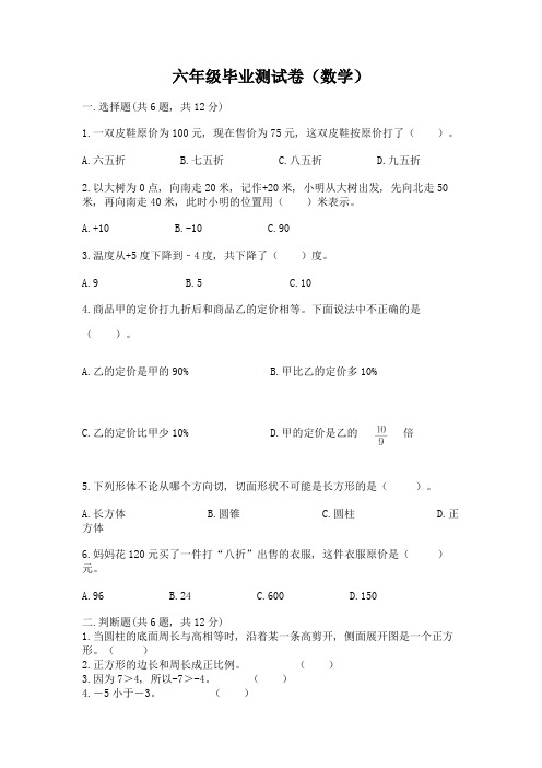 六年级毕业测试卷(数学)1套
