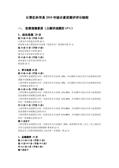 计算机科学系2010年综合素质测评评分细则